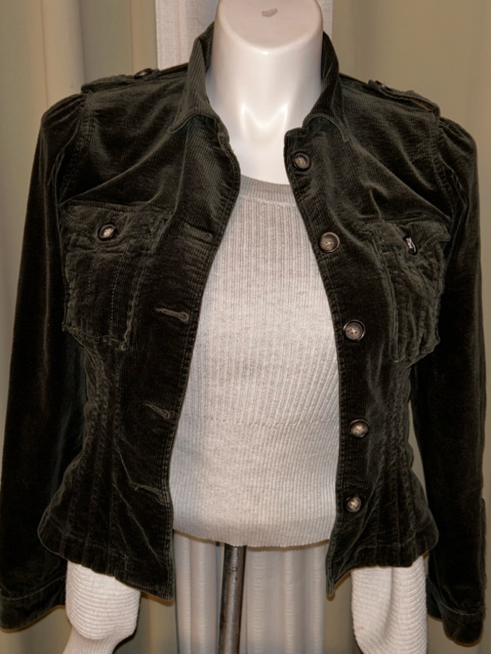 Kut from the Kloth Dark Green a Corduroy Jean Jacket Size M